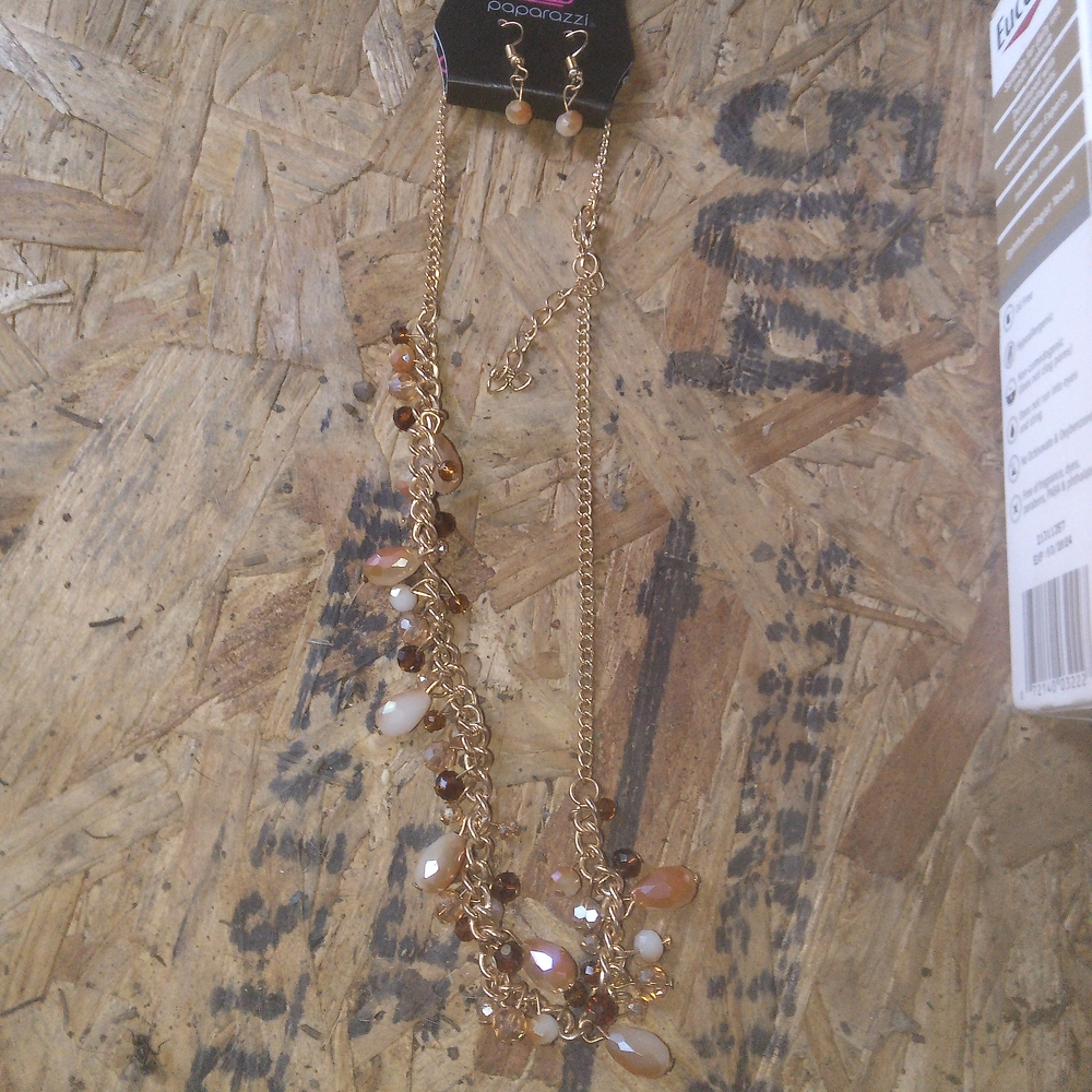 Paparazzi Gold Necklace with Brown and Cream Accents